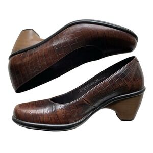 DANSKO Remy Croc Embossed Leather Block Heel Pumps Shoes Size 38 US 7.5 Brown